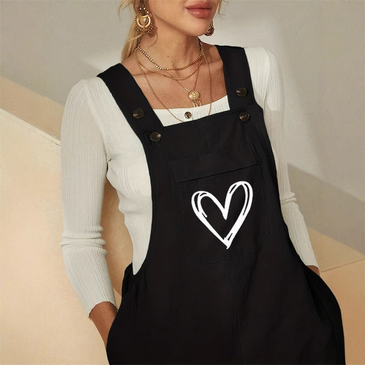 Tuta casual da donna con elegante motivo a cuore e tasche pratiche