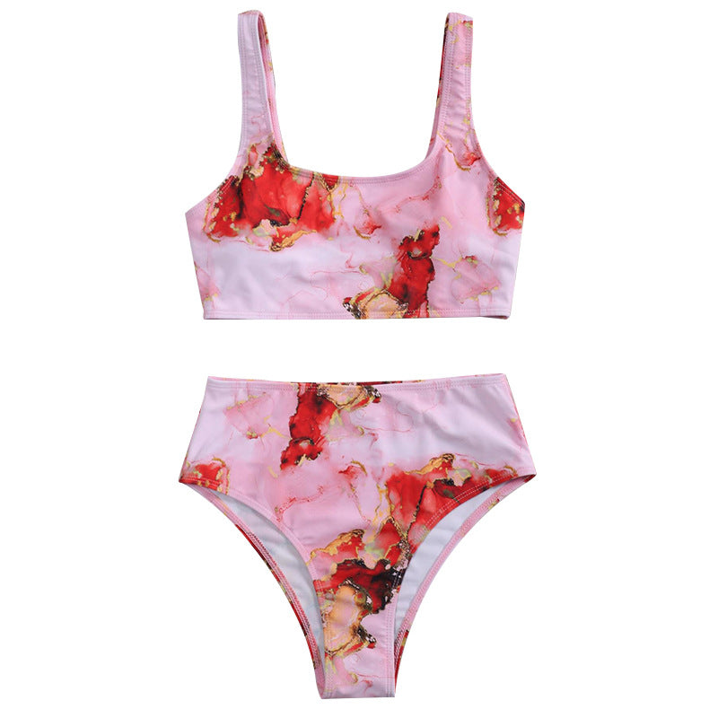 Set bikini da donna con sfumatura artistica e spacco alto sulle gambe