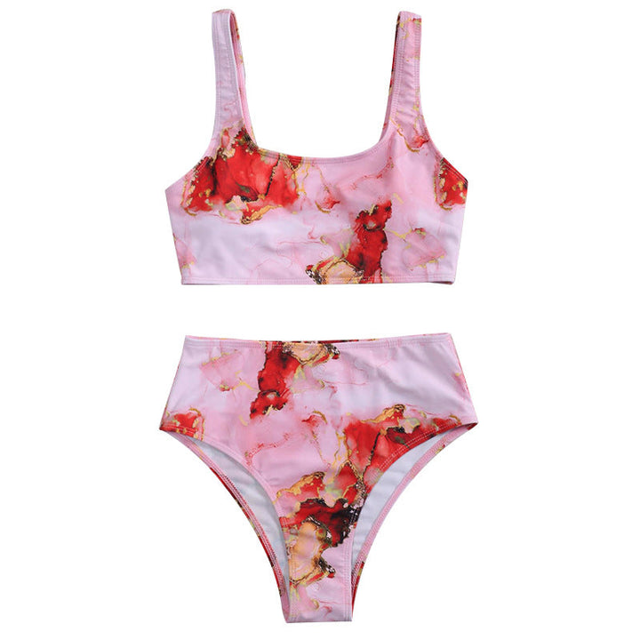Set bikini da donna con sfumatura artistica e spacco alto sulle gambe