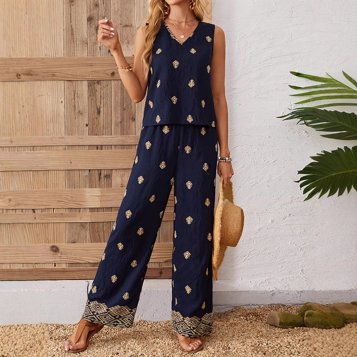 Set da donna con top senza maniche e pantaloni palazzo eleganti