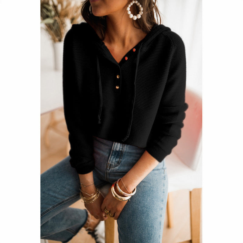 Felpa casual da donna con abbottonatura e coulisse regolabile
