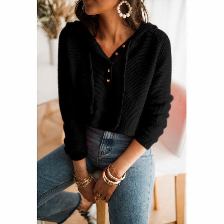 Felpa casual da donna con abbottonatura e coulisse regolabile