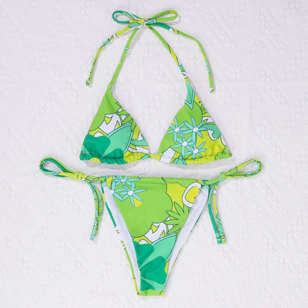 Damen Triangel-Bikini mit verspieltem Blumendesign und verstellbaren Trägern