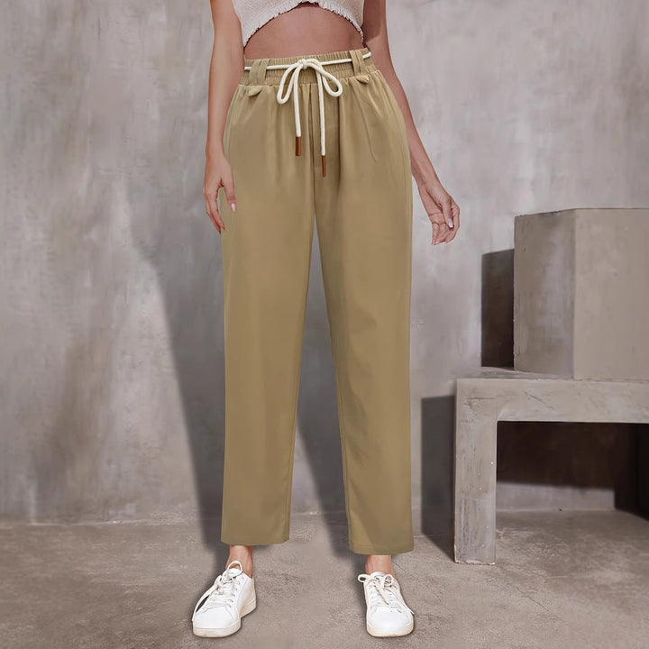 Pantaloni comodi da donna a vita alta con fascia elastica e coulisse