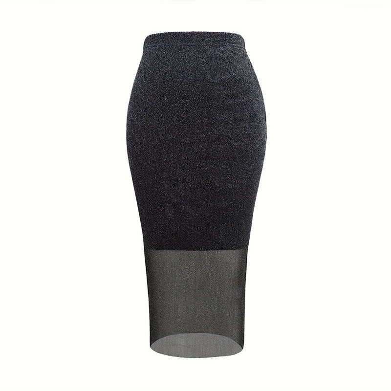 Gonna aderente da donna in tessuto elasticizzato con parte inferiore trasparente