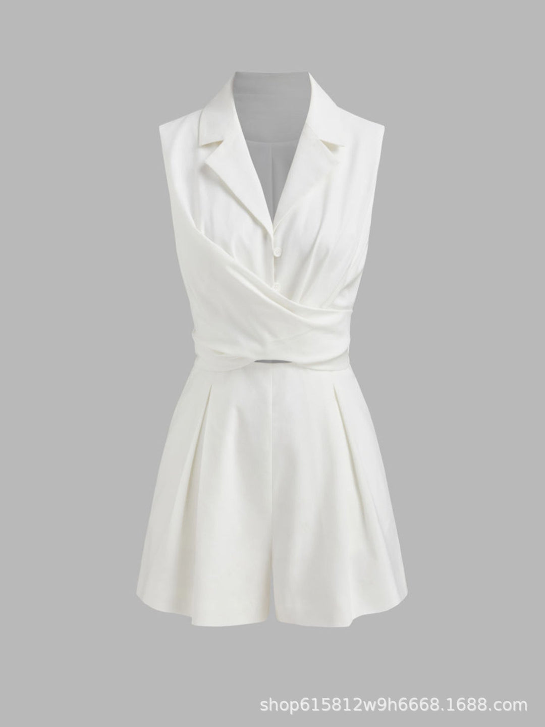 Damen eleganter kurzer Jumpsuit mit Wickeldesign und Kragen