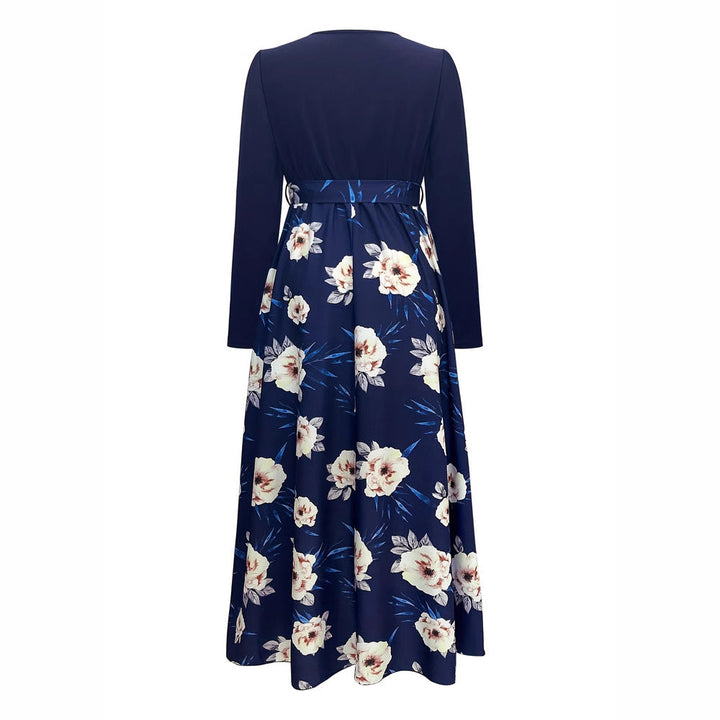 Abito lungo da donna con design moderno a incrocio e accenti floreali