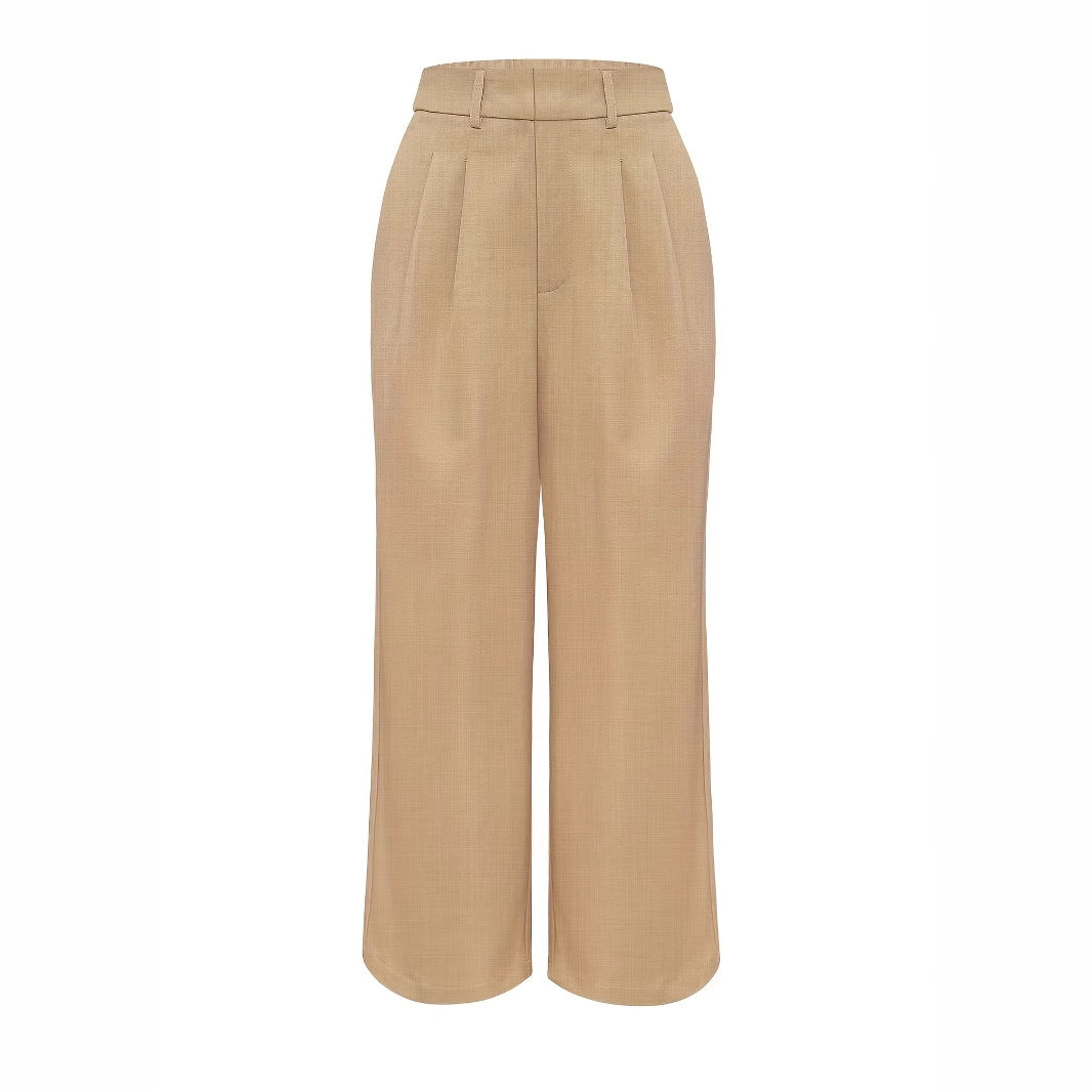 Pantaloni a vita alta ampi da donna con pieghe eleganti