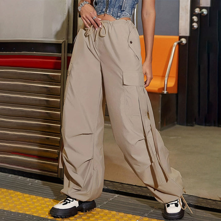 Pantalon cargo décontracté pour femmes avec ceinture élastique et poches latérales