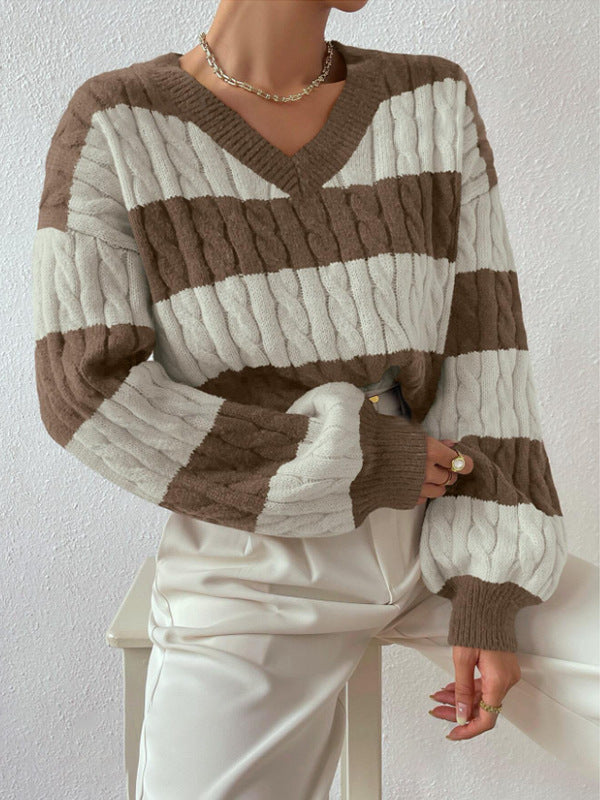 Leota - Pull rayé avec col en V automne/hiver