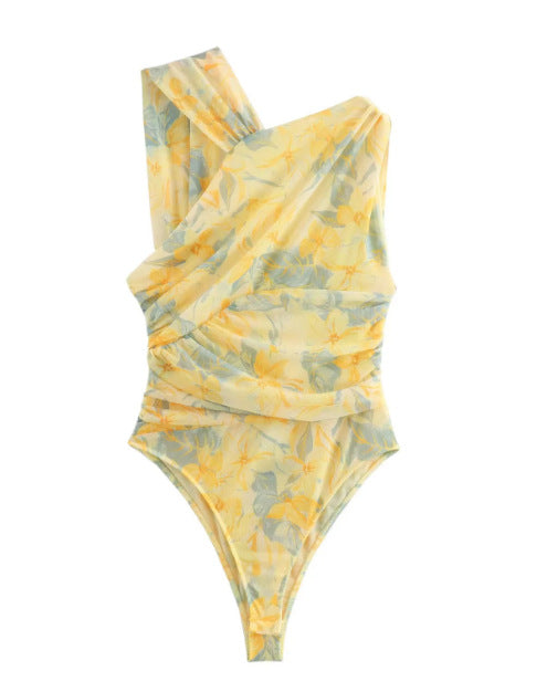 Elegante costume da bagno da donna con design avvolgente e dettaglio modellante