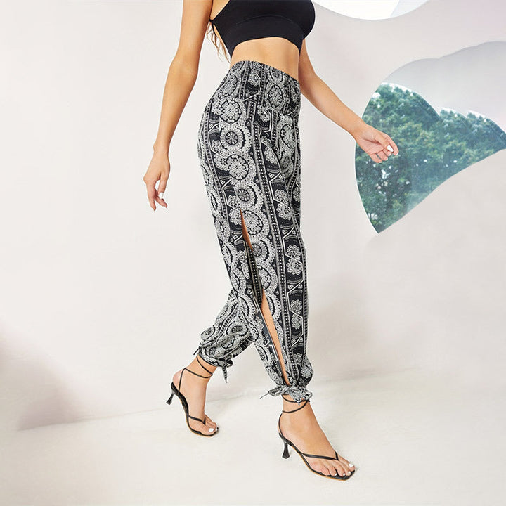 Pantaloni palazzo leggeri da donna con spacchi laterali e design etnico – leggerezza estiva e stile