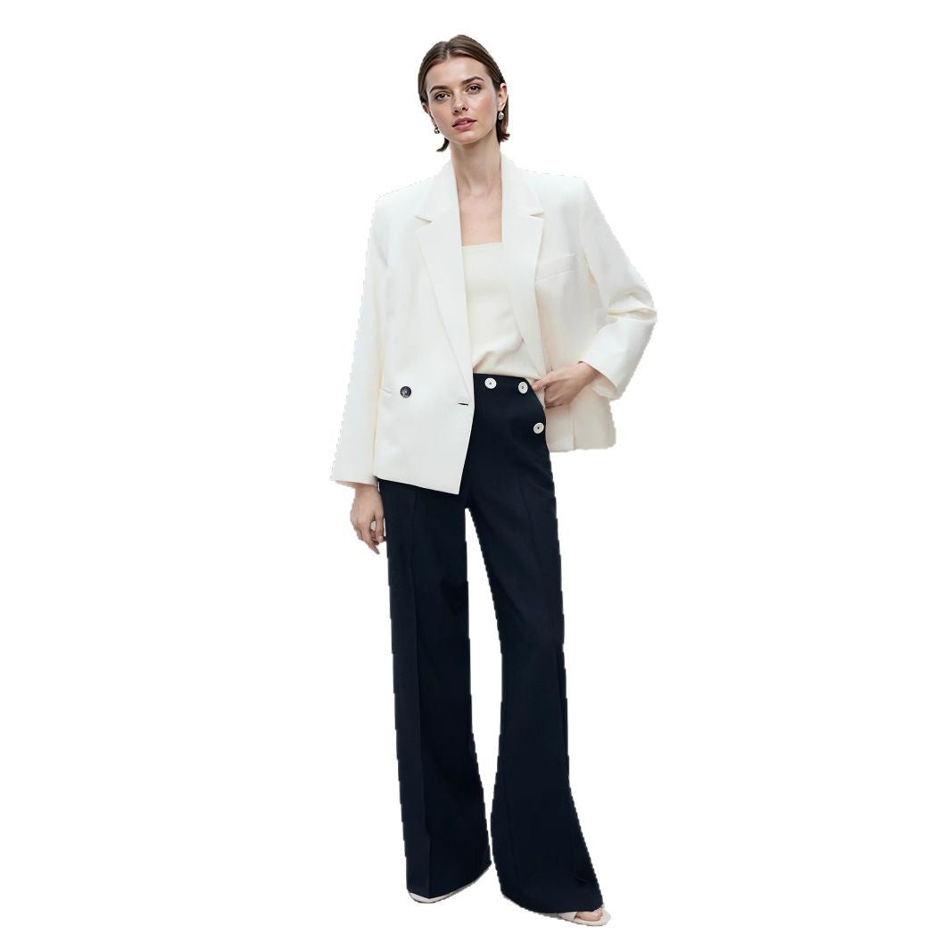Pantaloni palazzo a vita alta da donna con bottoni decorativi