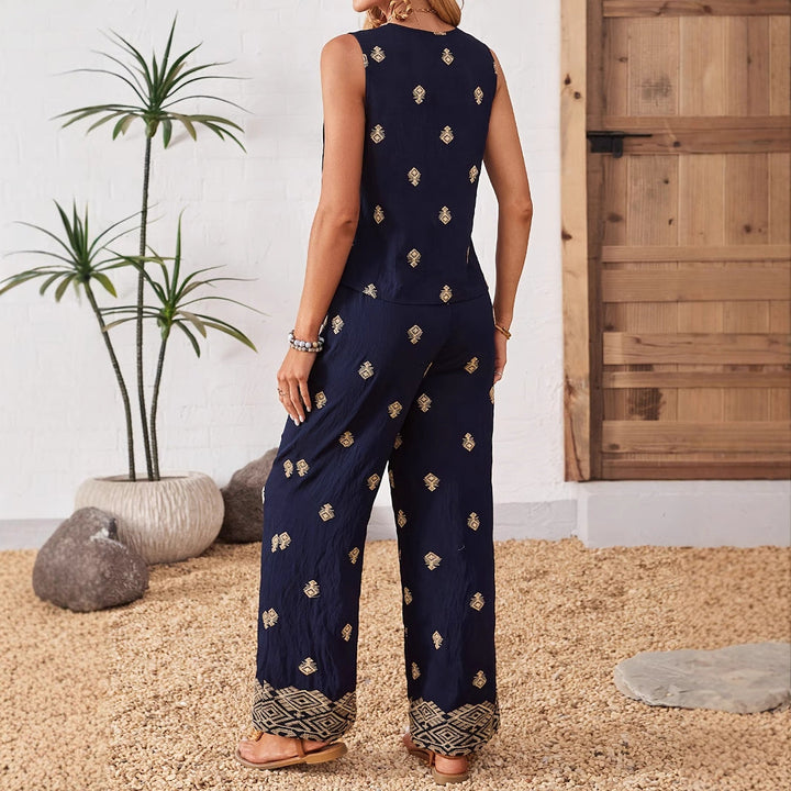 Set da donna con top senza maniche e pantaloni palazzo eleganti