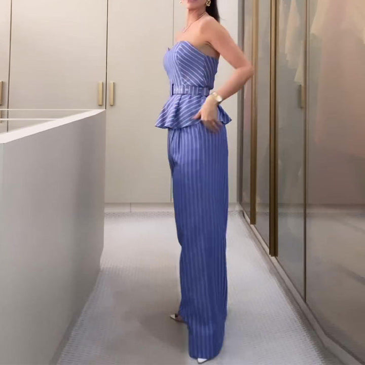 Jaymie - Ensemble mode rayé avec débardeur imprimé et pantalon slim