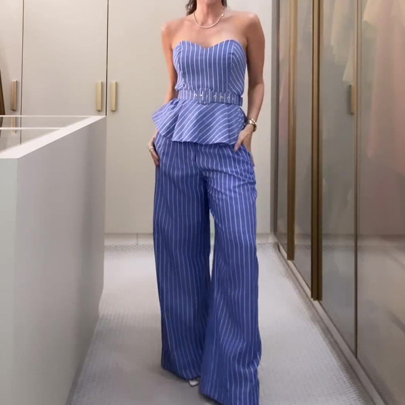 Jaymie - Ensemble mode rayé avec débardeur imprimé et pantalon slim