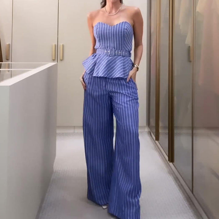 Jaymie - Ensemble mode rayé avec débardeur imprimé et pantalon slim