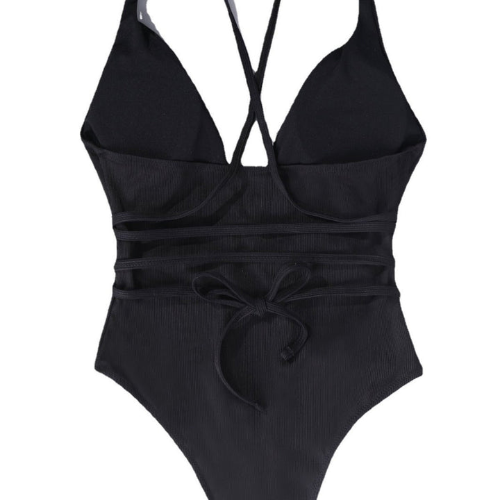 Damen einteiliger Badeanzug mit tiefem V-Ausschnitt und trendigem Rücken-Design