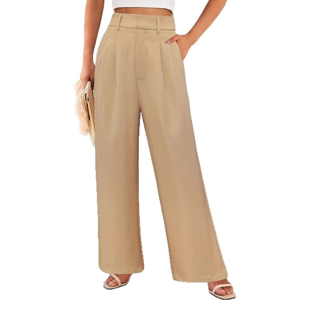 Pantaloni a vita alta ampi da donna con pieghe eleganti