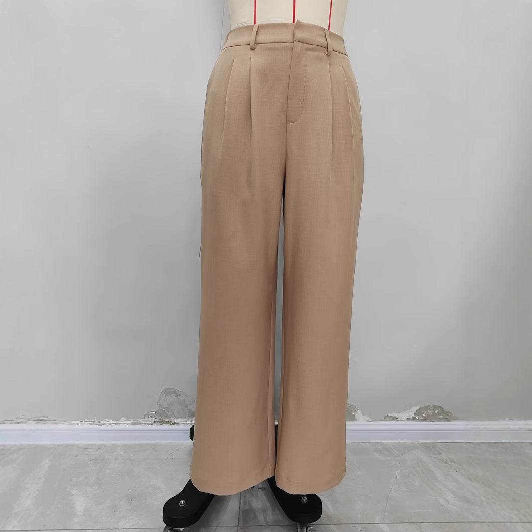 Pantaloni a vita alta ampi da donna con pieghe eleganti