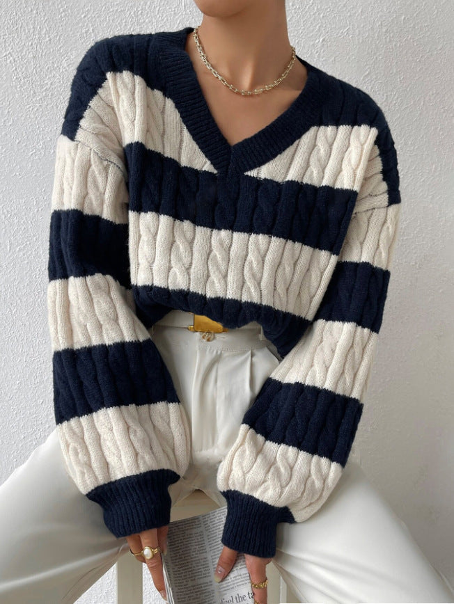 Leota - Pull rayé avec col en V automne/hiver