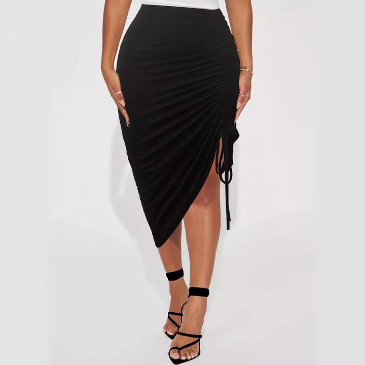 Gonna a portafoglio elegante da donna con motivo floreale e dettagli arricciati – gonna estiva femminile con spacco