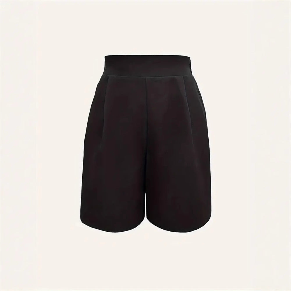 Shorts eleganti da donna a vita alta con pieghe decorative