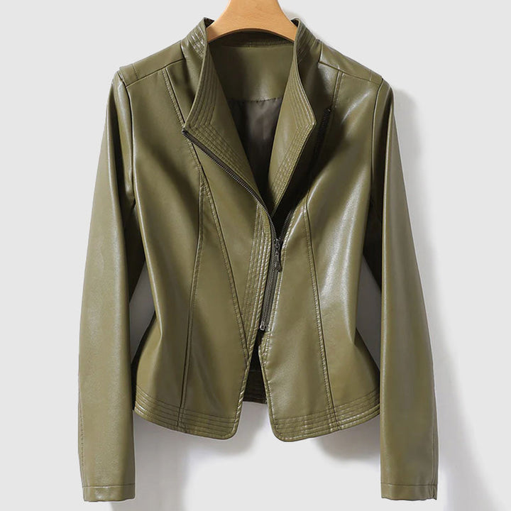 Elegante Lederjacke Mit Reißverschluss Für Damen | Ideal für Alltag