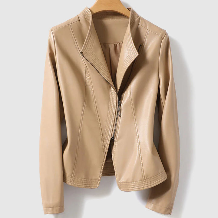 Elegante Lederjacke Mit Reißverschluss Für Damen | Ideal für Alltag