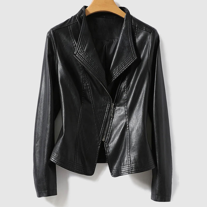 Elegante Lederjacke Mit Reißverschluss Für Damen | Ideal für Alltag