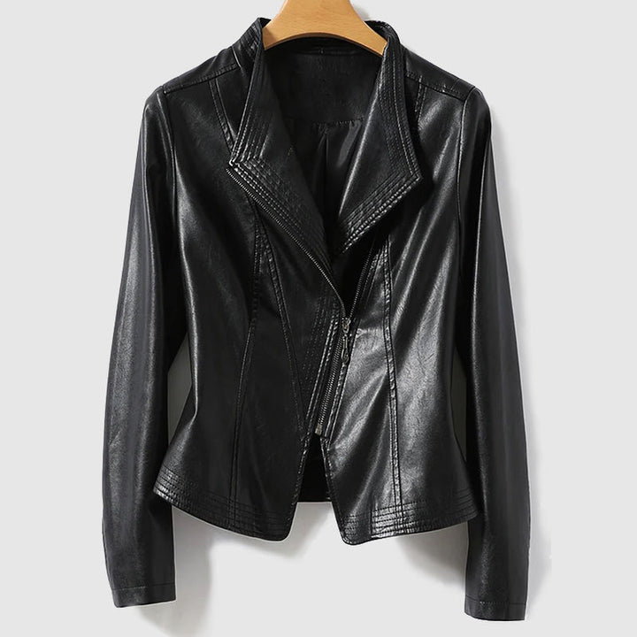 Elegante Lederjacke Mit Reißverschluss Für Damen | Ideal für Alltag