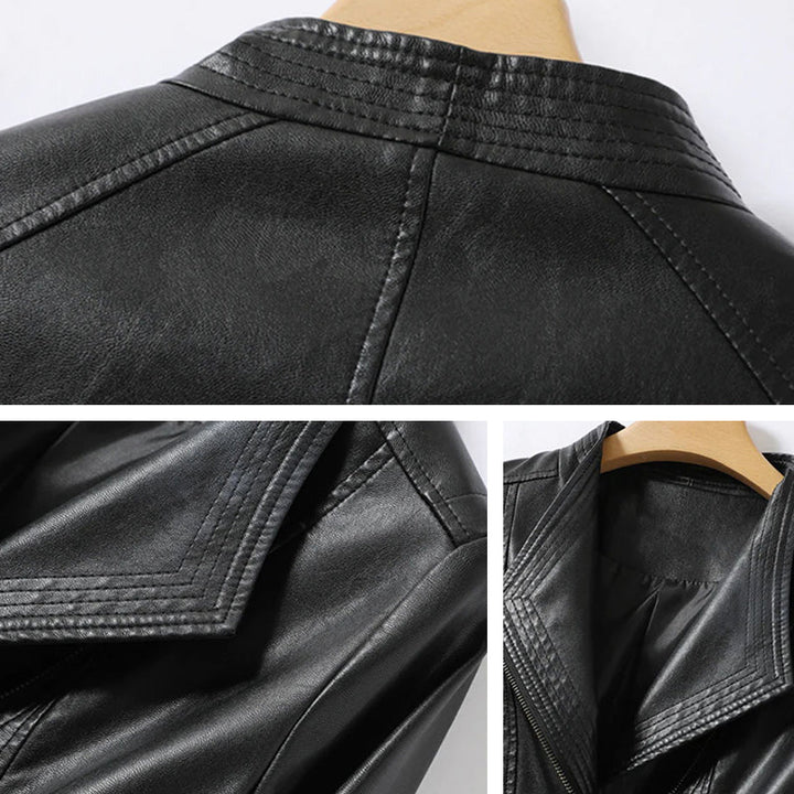 Elegante Lederjacke Mit Reißverschluss Für Damen | Ideal für Alltag