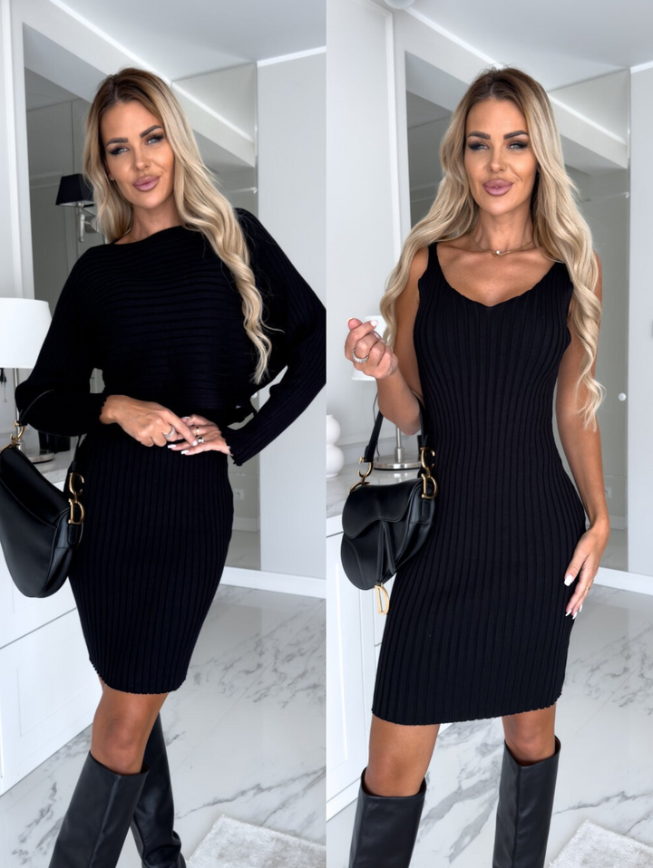 Clara Cozy Set – Ensemble élégant robe en maille & pull pour automne et hiver
