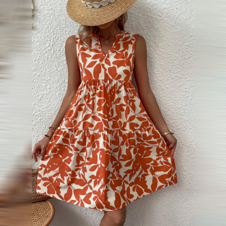 Botanical Sleeveless Dress – Floral Elegance and Summer Comfort