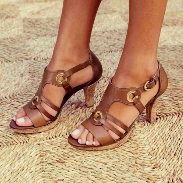 Kaelin | Sandales en cuir stylées avec talon bloc à la mode pour femmes