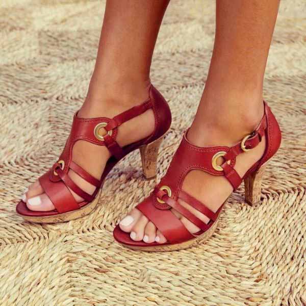 Kaelin | Sandales en cuir stylées avec talon bloc à la mode pour femmes