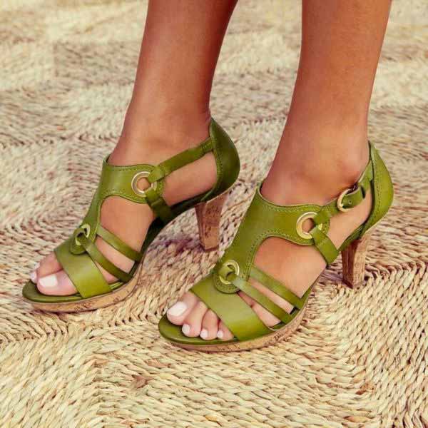 Kaelin | Sandales en cuir stylées avec talon bloc à la mode pour femmes