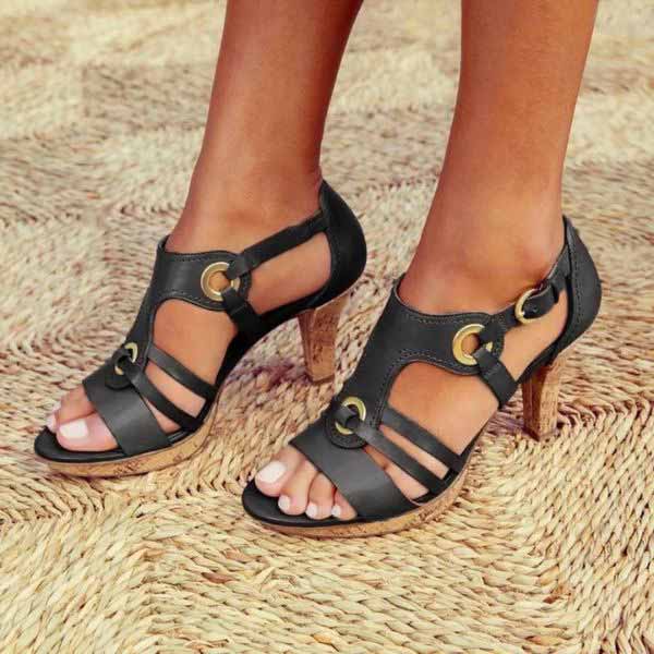 Kaelin | Sandales en cuir stylées avec talon bloc à la mode pour femmes