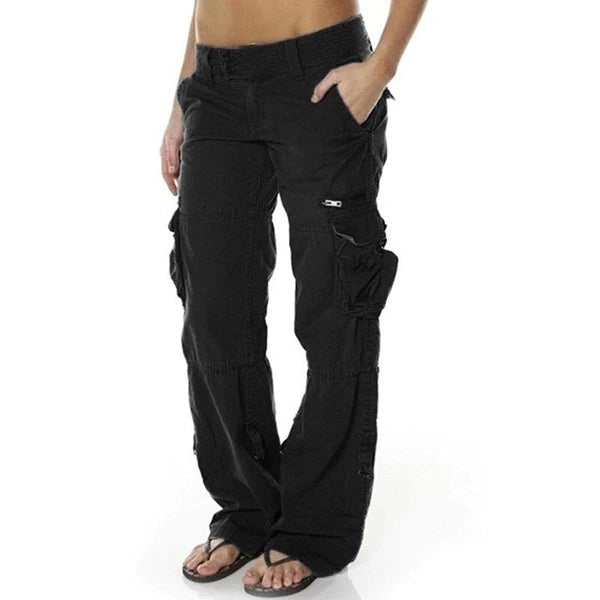 Pantaloni cargo da donna con gamba larga – pantaloni utility a vita bassa con tasche laterali nello stile street Y2K