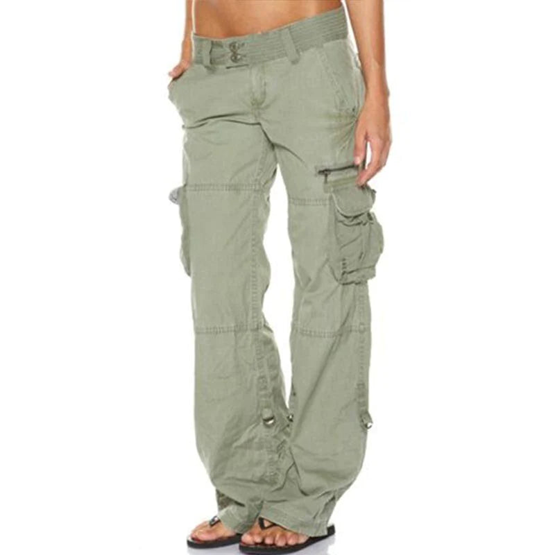 Pantaloni cargo da donna con gamba larga – pantaloni utility a vita bassa con tasche laterali nello stile street Y2K