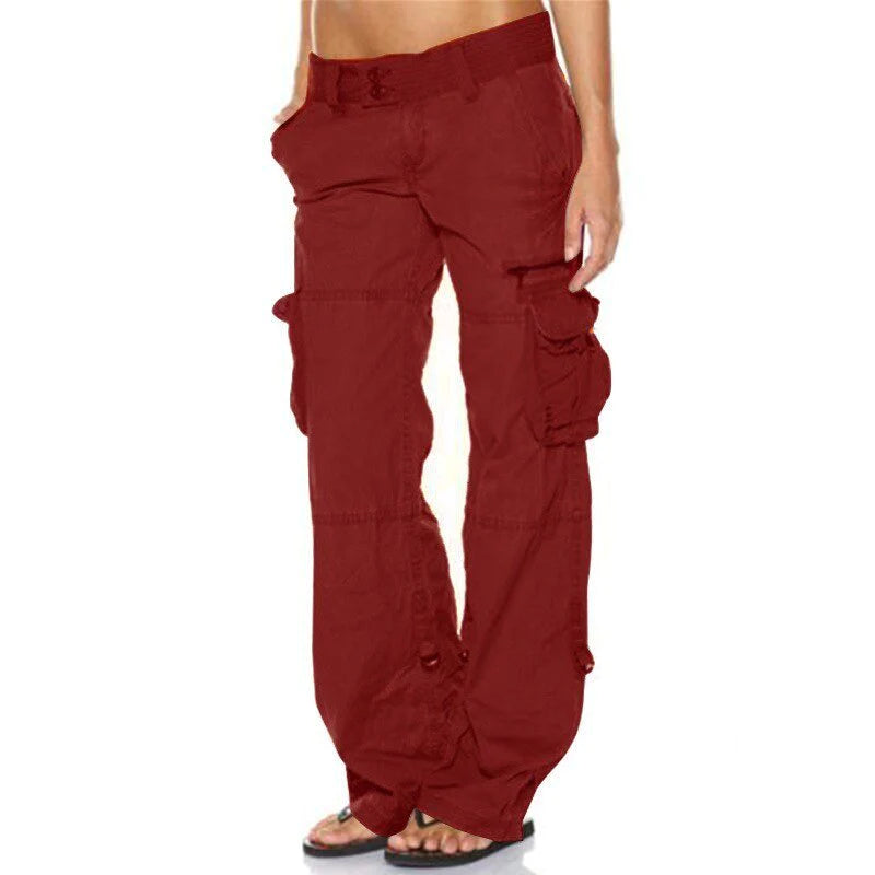 Pantaloni cargo da donna con gamba larga – pantaloni utility a vita bassa con tasche laterali nello stile street Y2K
