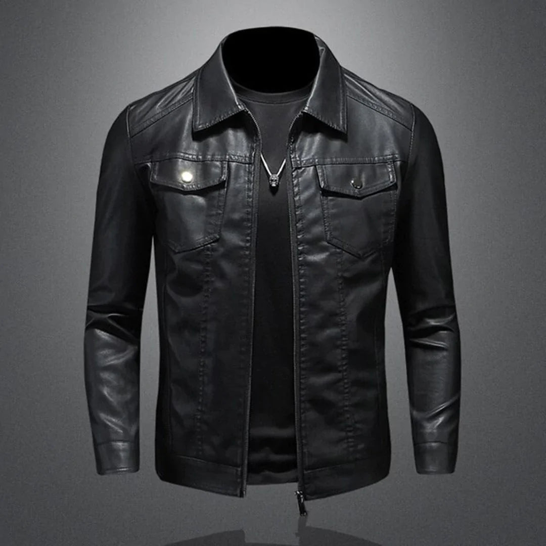 Veste en cuir homme slim fit – veste biker avec fermeture éclair et poches poitrine style streetwear