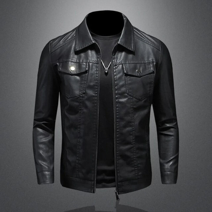 Veste en cuir homme slim fit – veste biker avec fermeture éclair et poches poitrine style streetwear