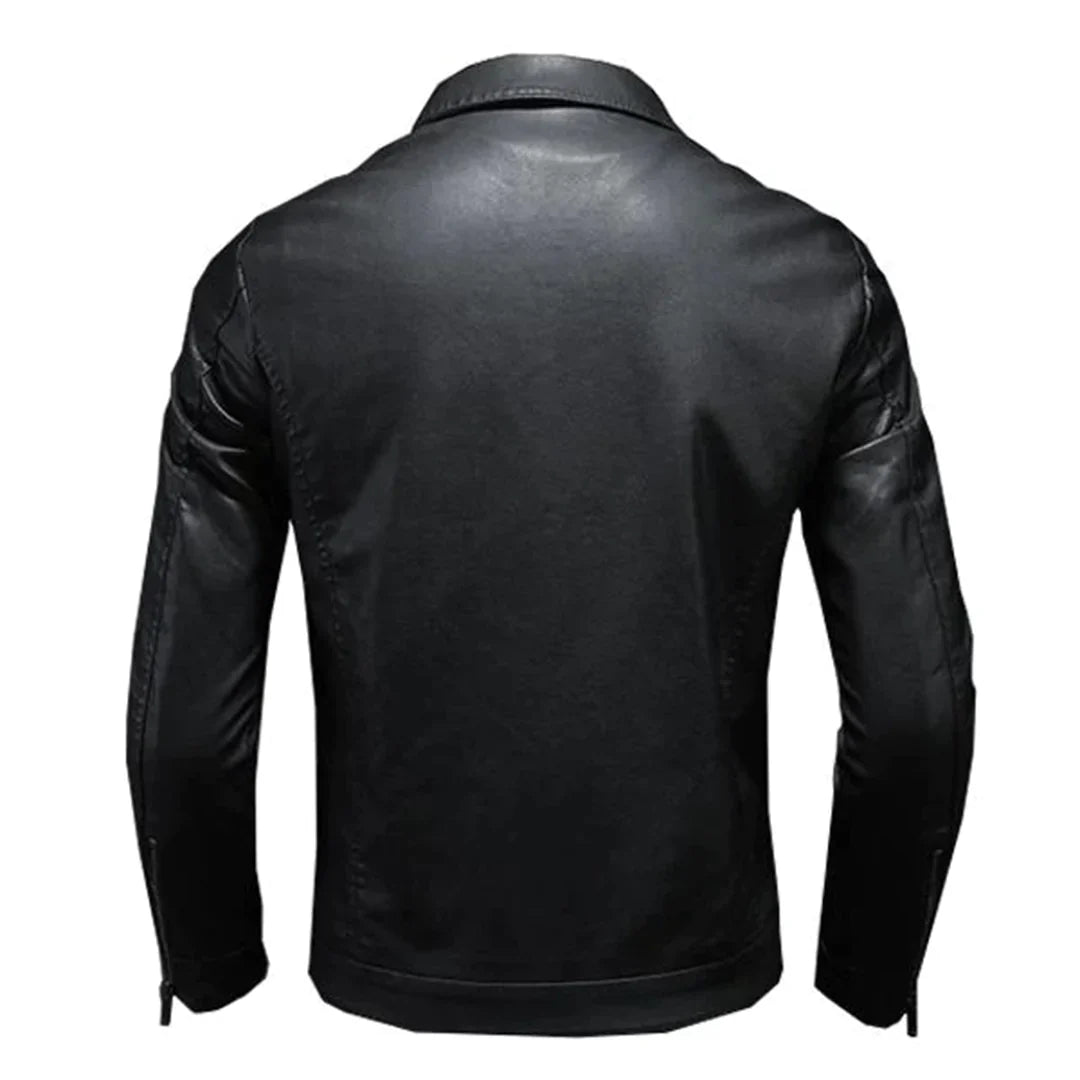 Veste en cuir homme slim fit – veste biker avec fermeture éclair et poches poitrine style streetwear