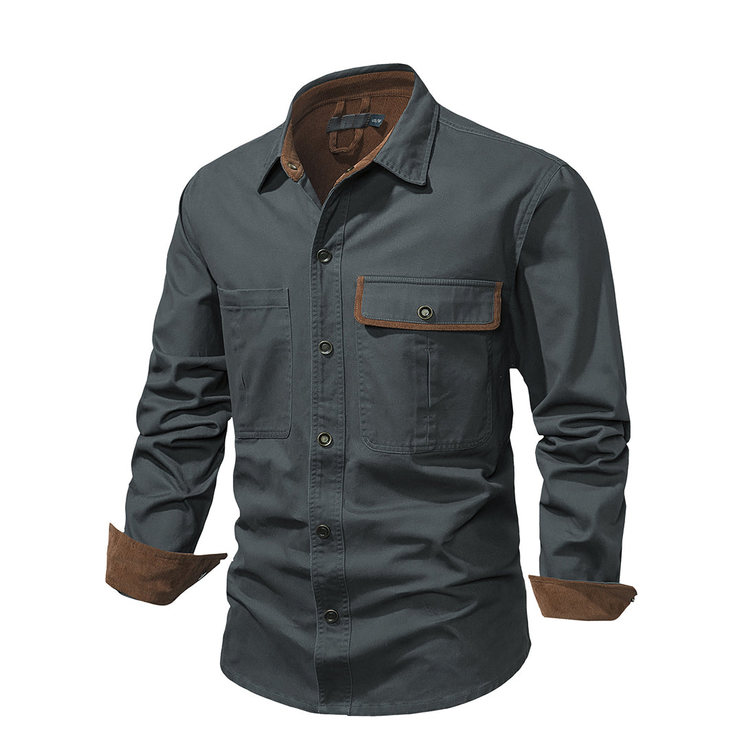 Chemise utilitaire robuste pour hommes avec poches poitrine – Chemise de travail à manches longues au look outdoor pour le quotidien et les loisirs