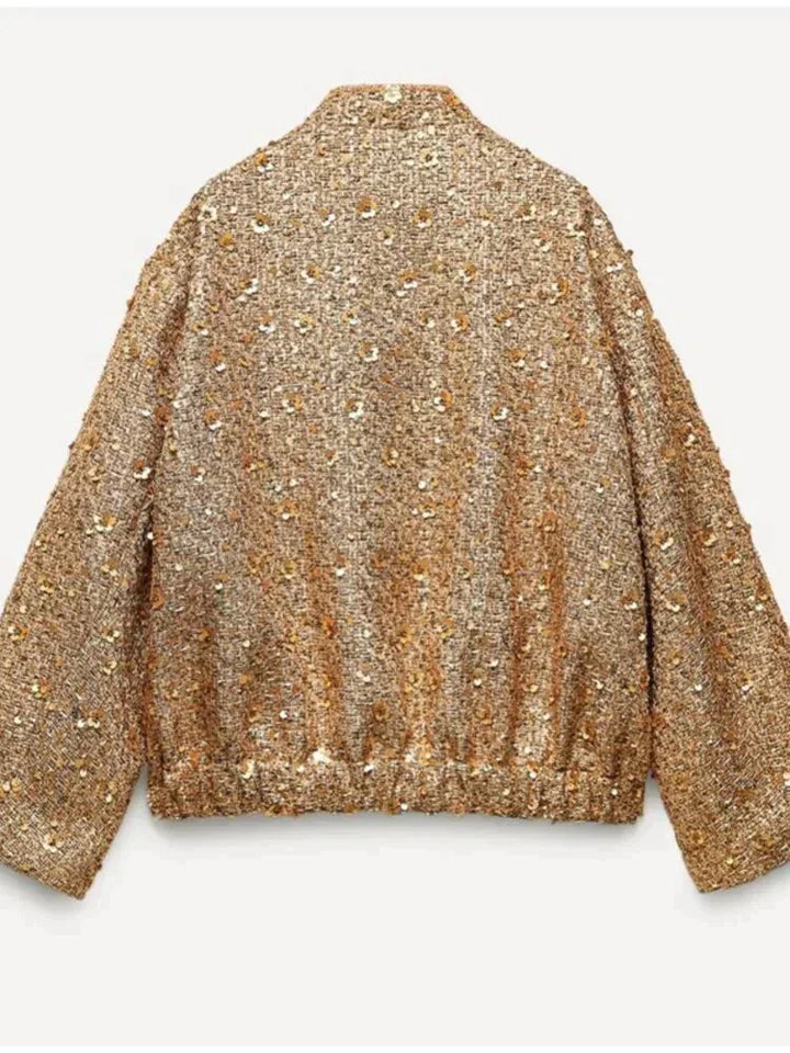 Veste bouclée carrée avec paillettes & coupe oversize – style blazer à la mode pour tenues spéciales