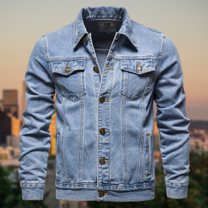 Veste en jean homme avec coutures contrastées et fermeture à boutons – Classique robuste du style street pour le quotidien et les loisirs