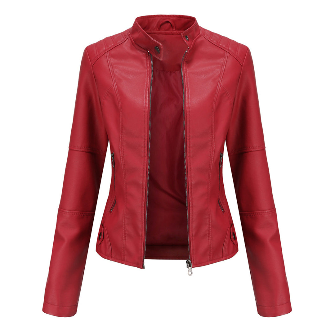 Damen Lederjacke – Figurbetonter Biker-Style mit Reißverschluss und Stehkragen