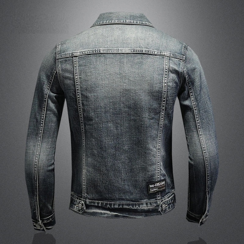 Herren Jeansjacke im Vintage Look – Stylische Denim Jacke mit Stickdetails & Knopfleiste