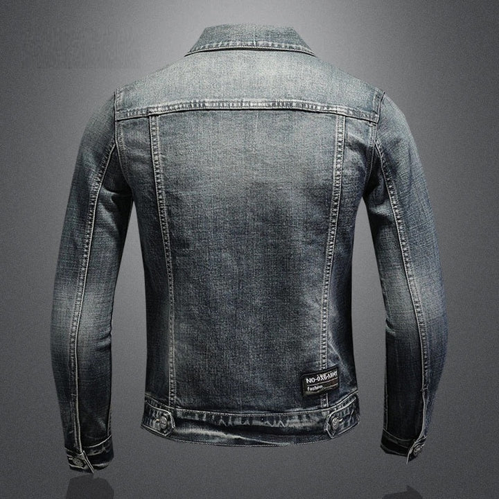 Herren Jeansjacke im Vintage Look – Stylische Denim Jacke mit Stickdetails & Knopfleiste